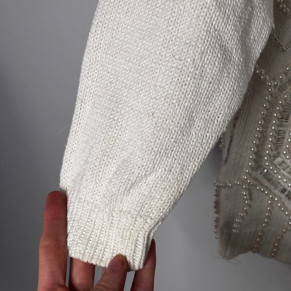 Vintage 1980s Victoria Jones Sweater Dress Pearls Beaded Rhinestone Petite Large - Picture 11 of 16